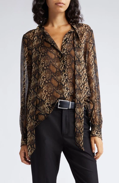 Nili Lotan Gaia Python-print Long-sleeve Silk Slim Shirt In Beige Python