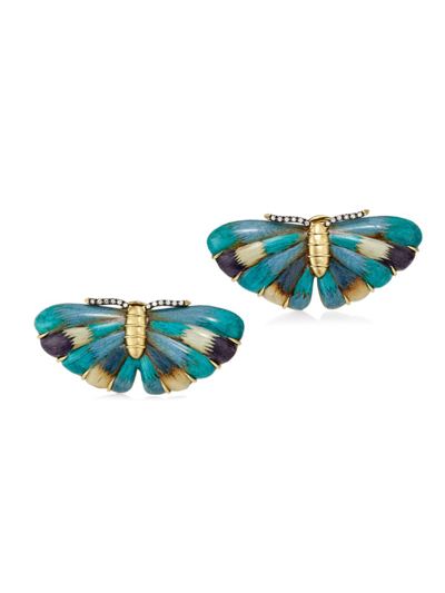 Silvia Furmanovich Women's Marquetry 18k Yellow Gold, Wood & 0.11 Tcw Diamond Butterfly Earrings