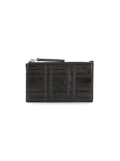 Tory Burch Fleming Soft Metallic Leather Zip Card Case In Black/silver