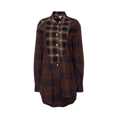 Loewe Long Asym Check Patchwork Shirt In Burgundy