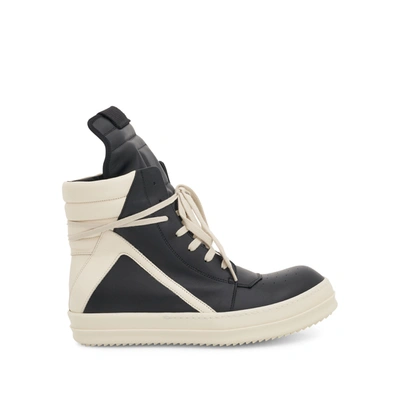 Rick Owens Geobasket Calf Leather Sneakers In White/black