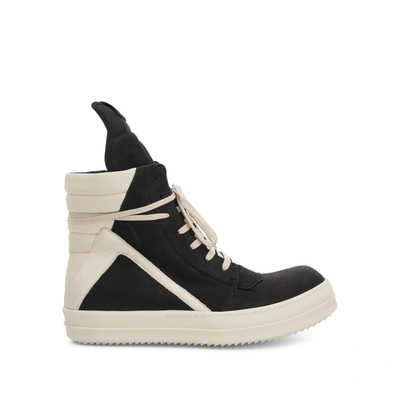 RICK OWENS GEOBASKET NUBUCK LEATHER SNEAKERS