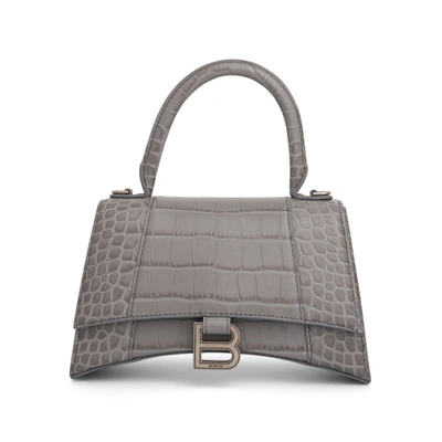 Balenciaga Hourglass Small Croco Embossed Bag In Gray