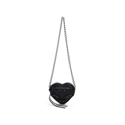 Balenciaga Leather Cagole Heart Card Case In Black