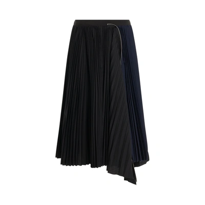 Sacai Pleated Midi Skirt In Black