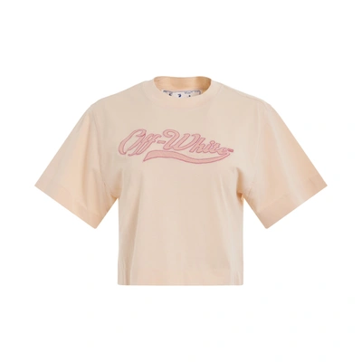 Off-white Embroidered Baseball Logo Crop T-shirt In Nude