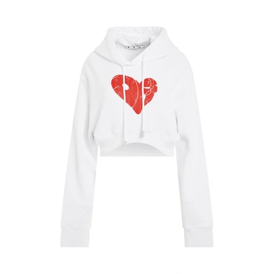 Off-white Crack Off Heart Crop Hoodie In White