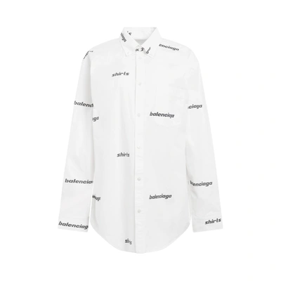 Balenciaga Logo Print Cotton Shirt In White