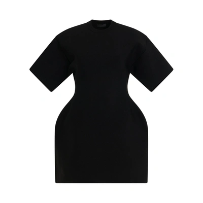 Balenciaga Hourglass Short Sleeve Round Neck Dress In Black