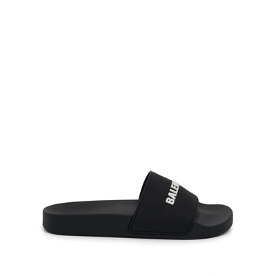 Balenciaga Logo Pool Rubber Slide In Black