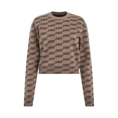 Balenciaga Women's Bb Monogram Cropped Sweater In Beige Brown