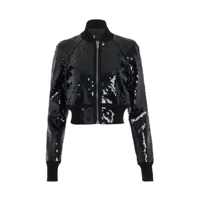 Rick Owens Sequin Embroidered Recycled Nylon Tulle Crop Bomber Jacket In New
