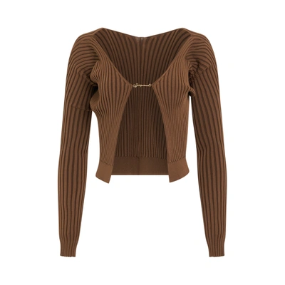 Jacquemus Pralu Longue Charm Cardigan In Brown