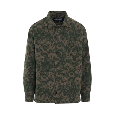 Jacquemus La Surchemise Tecido Jacquard Shirt In Jacquard Khaki Flowers