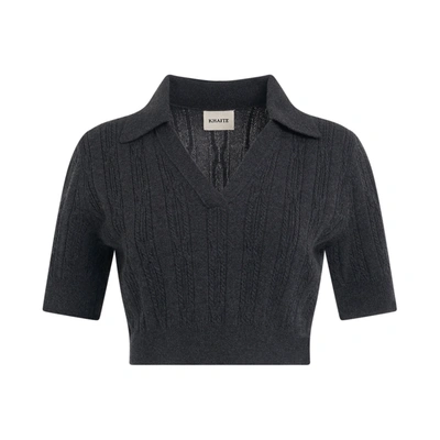Khaite Lylith Cropped Cable-knit Cashmere Polo Jumper In Grey