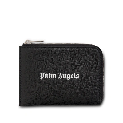 Palm Angels Logo Zipped Card Holder In Black White