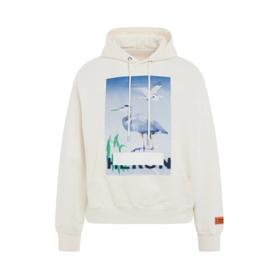 Heron Preston Censored Heron Print Cotton Hoodie In White Light Blue