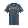 Maison Margiela Blue Crewneck T-shirt With Logo Lettering Print In Cotton Woman