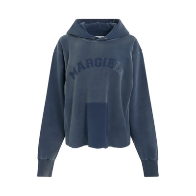 Maison Margiela 褪色logo棉质平纹针织连帽卫衣 In Blue