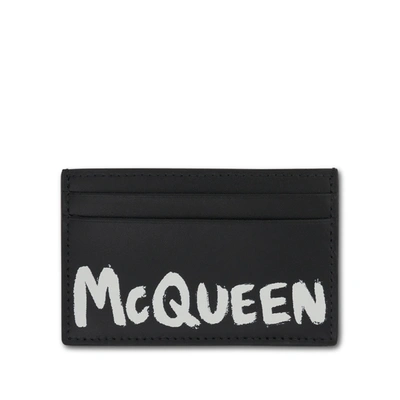 Alexander Mcqueen Graffiti Logo Credit Card Wallet In Black