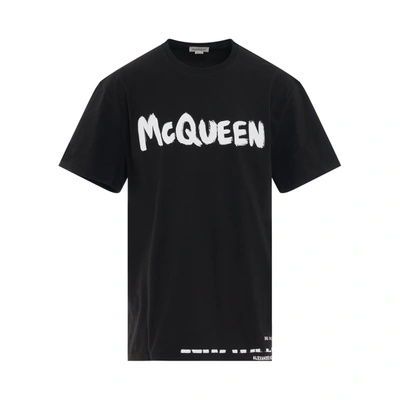 Alexander Mcqueen Graffiti Print Logo Long Sleeve T-shirt In Black
