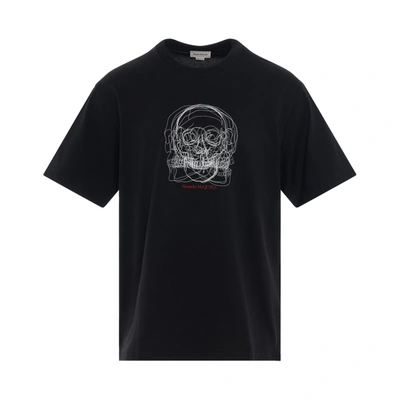 Alexander Mcqueen Sketch Skull Cotton T-shirt In Black
