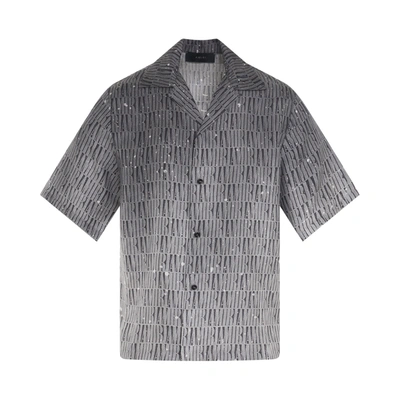 Amiri Logo-pattern Silk Shirt In Grey