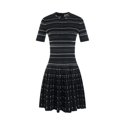 Alexander Mcqueen Contrast Dot Knit Mini Dress In Black