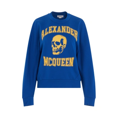 Alexander Mcqueen Skull-print Crew-neck Sweatshirt In Blue