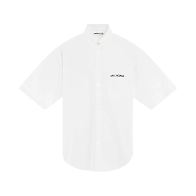 Balenciaga Logo Short Sleeve Oversized Shirt In White
