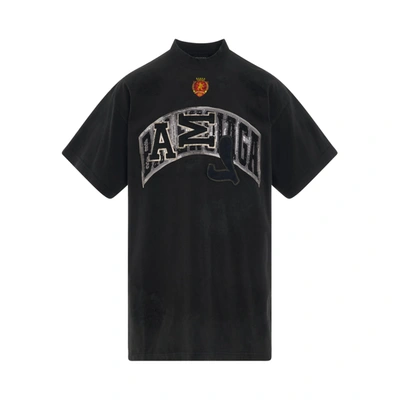Balenciaga Oversized Distressed Logo-appliquéd Cotton-jersey T-shirt In Black