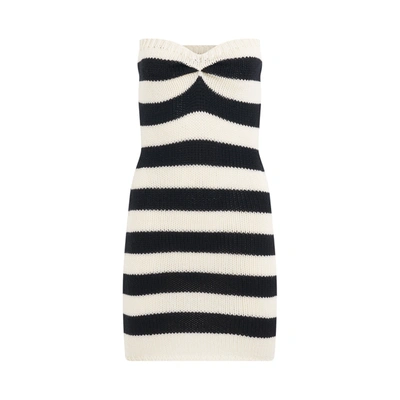 Marni Striped Wool Strapless Minidress In Black,white