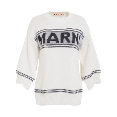 Marni Logo Intarsia-knit Sweater In White