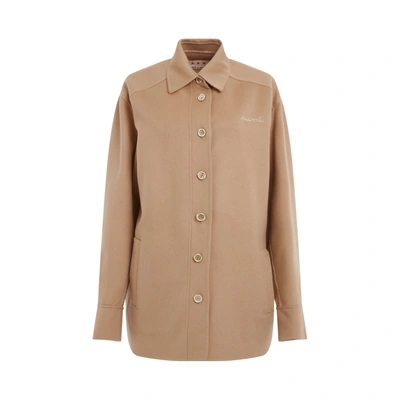Marni Logo-embroidered Shirt Jacket In Neutrals