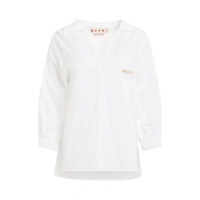 Marni V-neck Cotton Blouse In Lily White