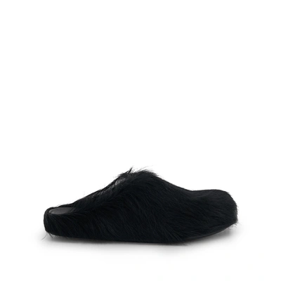 MARNI WOMEN'S FUSSBETT LONG HAIR CALFSKIN SABOT SANDALS