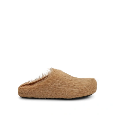 Marni Sabot Brushed Leather Slides In Soft_beige