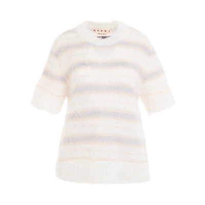 Marni Mohair & Wool Striped Sweater In White