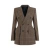 Balenciaga Hourglass Houndstooth Strong Shoulder Double Breasted Wool Blend Blazer