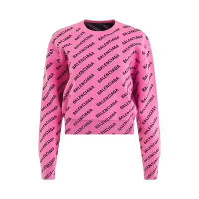 Balenciaga Allover Logo Knit Jumper In Pink