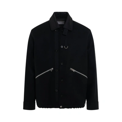 Sacai Wool Melton Long Sleeve Shirt In Black