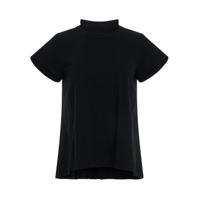 Sacai 褶裥棉质针织t恤 In Black