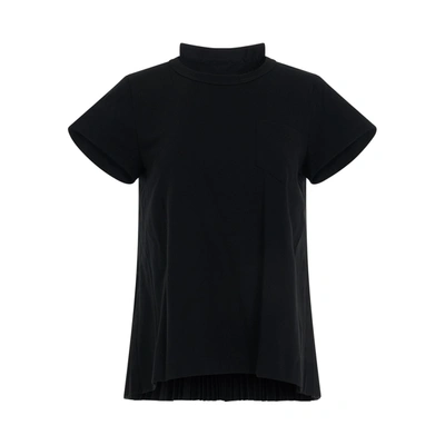 Sacai Pleated Cotton Jersey T-shirt In Black