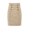 Balmain Beige Tweed Skirt With Front Golden Buttons In Cotton Blend Woman