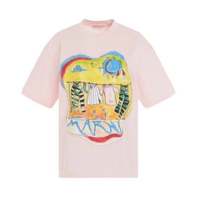 Marni Logo-print Cotton T-shirt In Pink