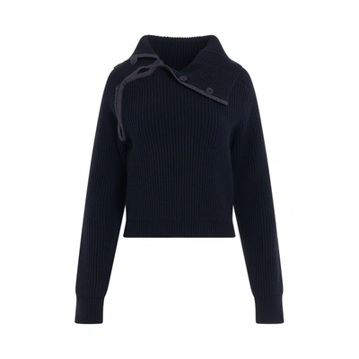 Jacquemus Vega Cropped Ribbed Wool-blend Sweater In Blue
