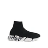 Balenciaga Speed 2.0 Lace-up Graffiti Recycled Knit Sneaker In Black