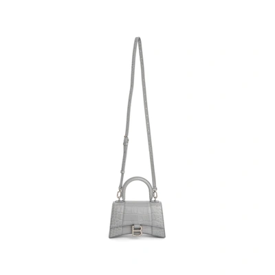 Balenciaga Hourglass Xs Croco Embossed Bag In Gray