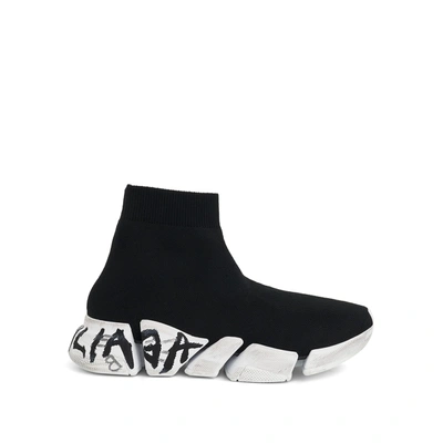 BALENCIAGA WOMEN'S SPEED 2.0 GRAFFITI KNIT SNEAKERS
