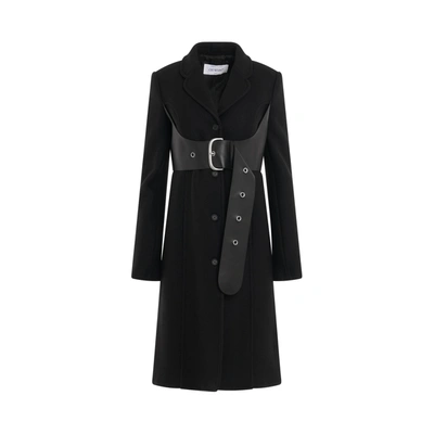 Off-white Women's Leather Belt-embellished Coat In Black